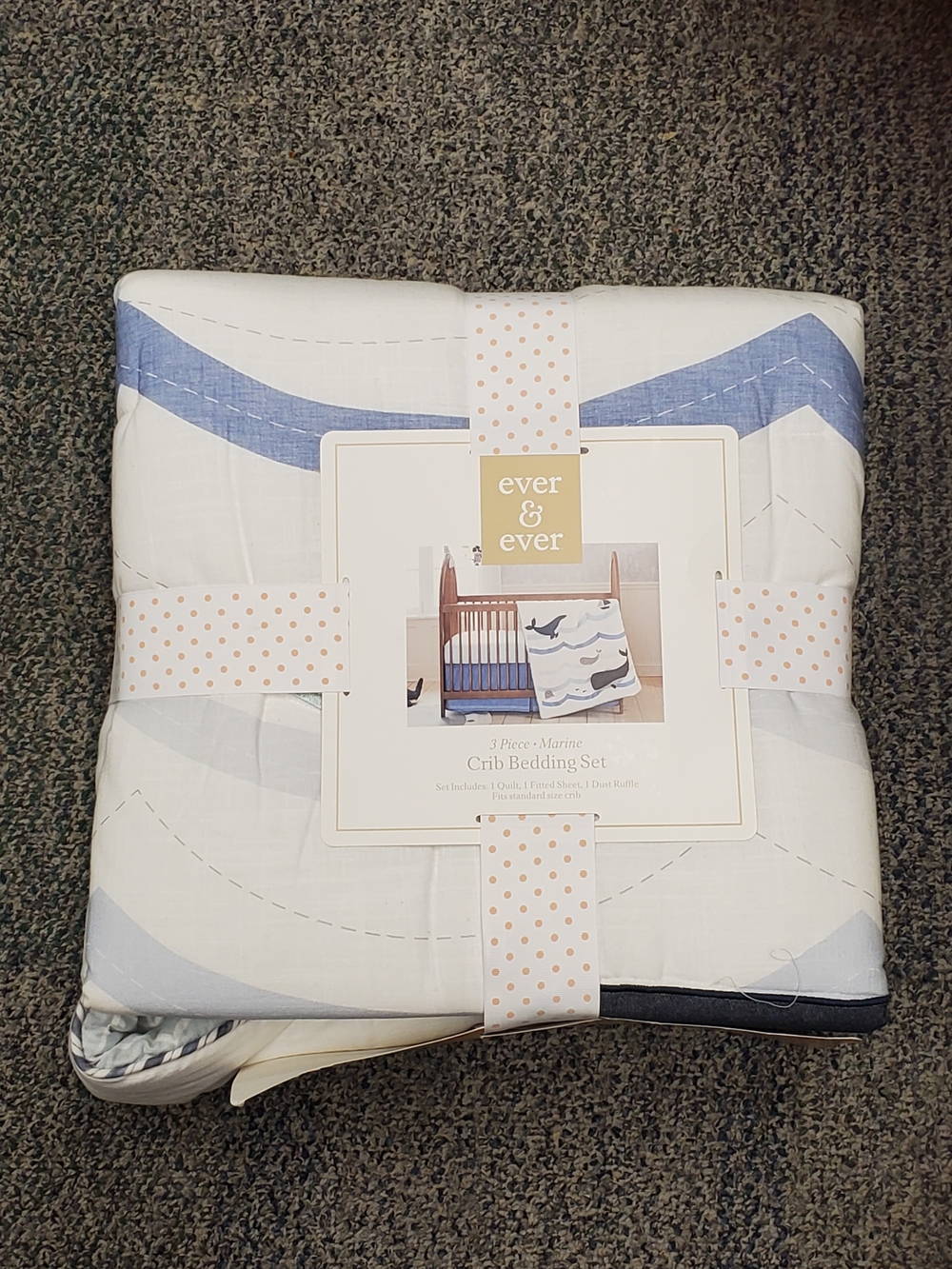 EVER &EVER Marine 3-Piece Crib Bedding Set Standard Size in Blue and White New!